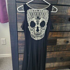 Midnight Hour Skull Cold Shoulder Dress